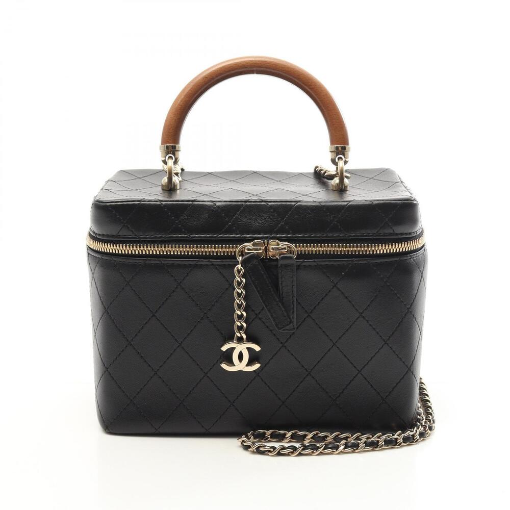Chanel Matelasse Vanity Bag Shoulder Lambskin Leather Black